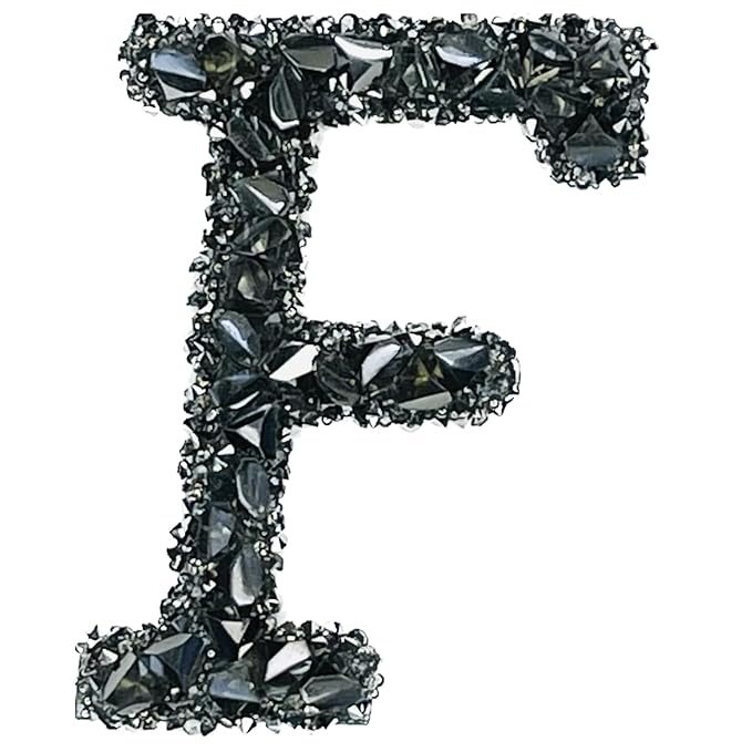 Letter F Black Sparkling Rhinestone Patch