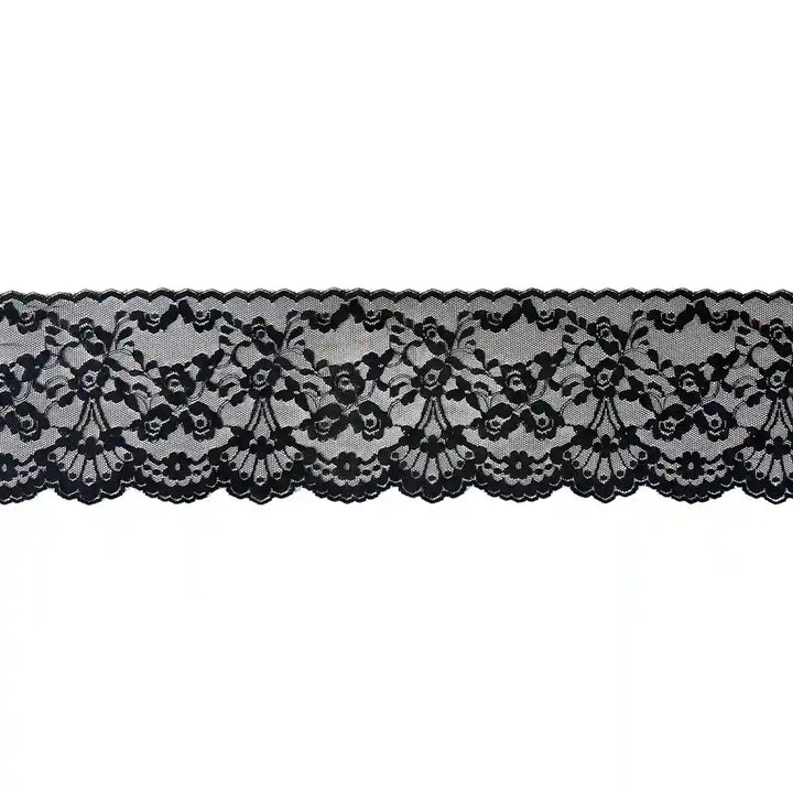 Black Scalloped Floral Lace | 5 Meters | SKU-B101