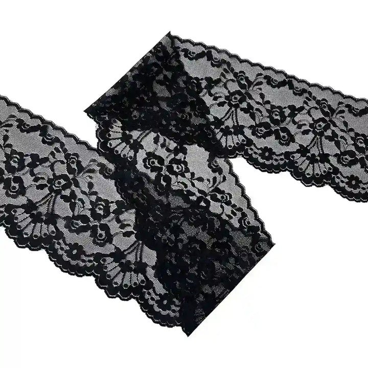 Black Scalloped Floral Lace | 5 Meters | SKU-B101