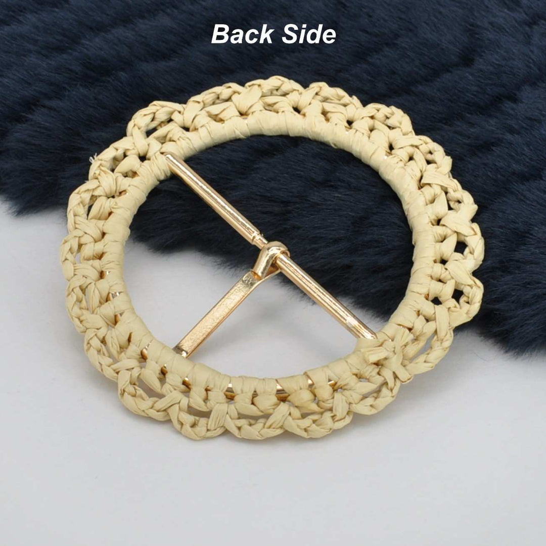 Handwoven Natural Straw Round Raffia Buckle