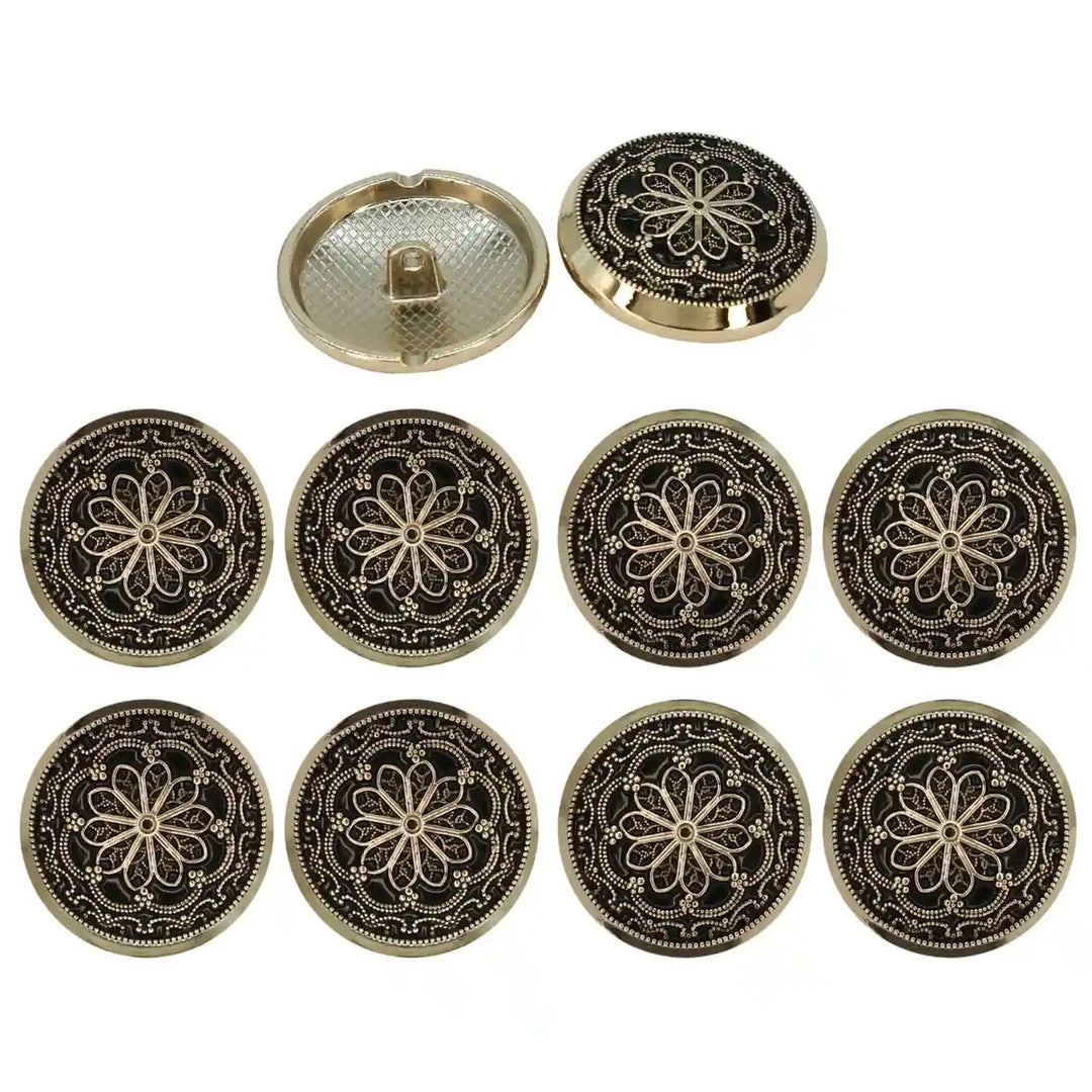 Gold and Black Floral Shank Metal Buttons | 20mm(32L) & 25mm(40L)