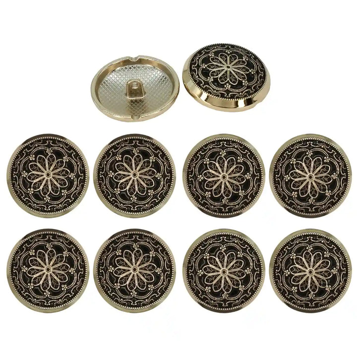 Gold and Black Floral Shank Metal Buttons | 20mm(32L) & 25mm(40L)