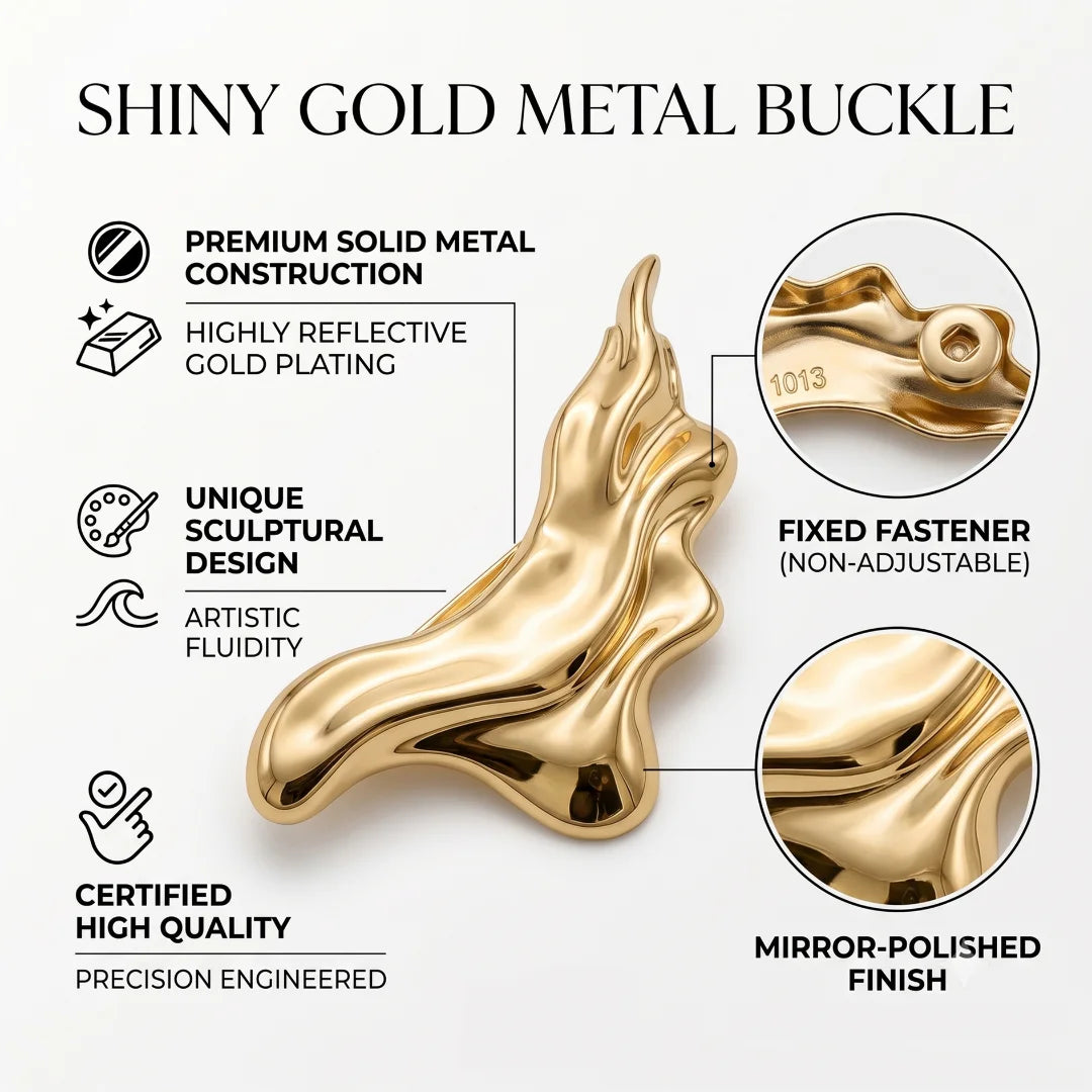 Abstract Liquid Wave Sculptural Gold Buckle