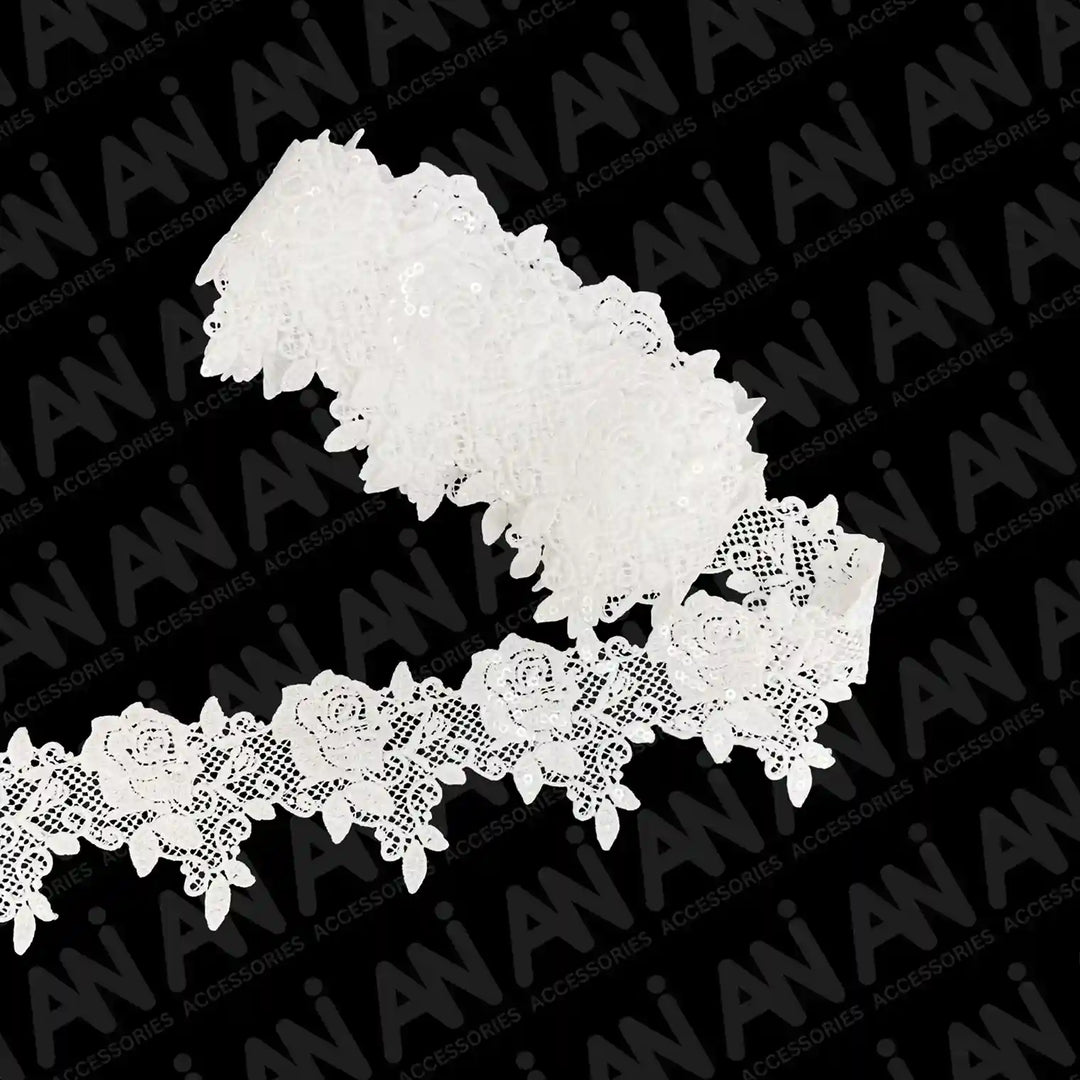Detailed Rose Design Sequins Lace | 2 Meter