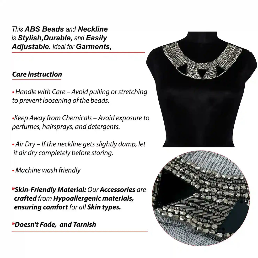 Silver Beaded Round Neckline