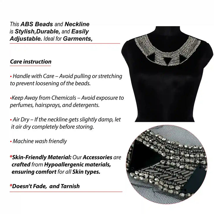 Silver Beaded Round Neckline