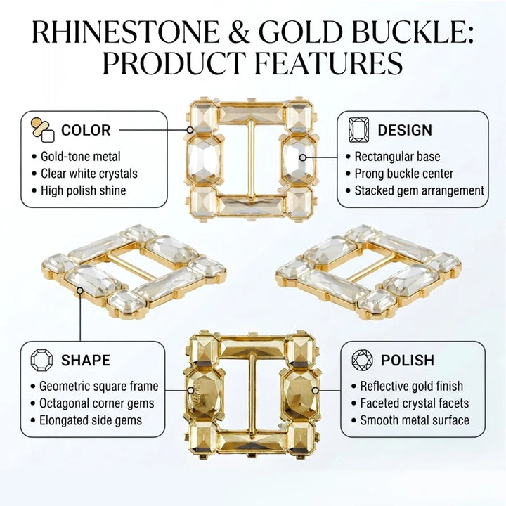 Emerald Cut Crystal Studded Square Belt Buckle