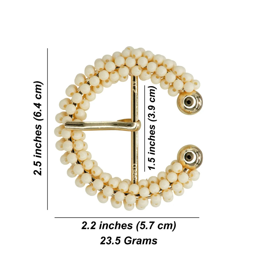 Ivory Beaded C & D Shape Buckle with Gold Finish