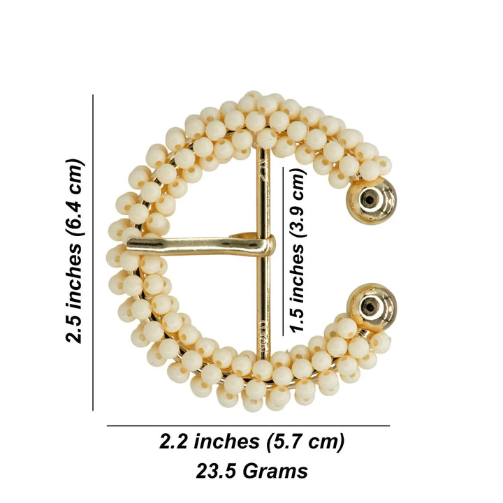 Ivory Beaded C & D Shape Buckle with Gold Finish