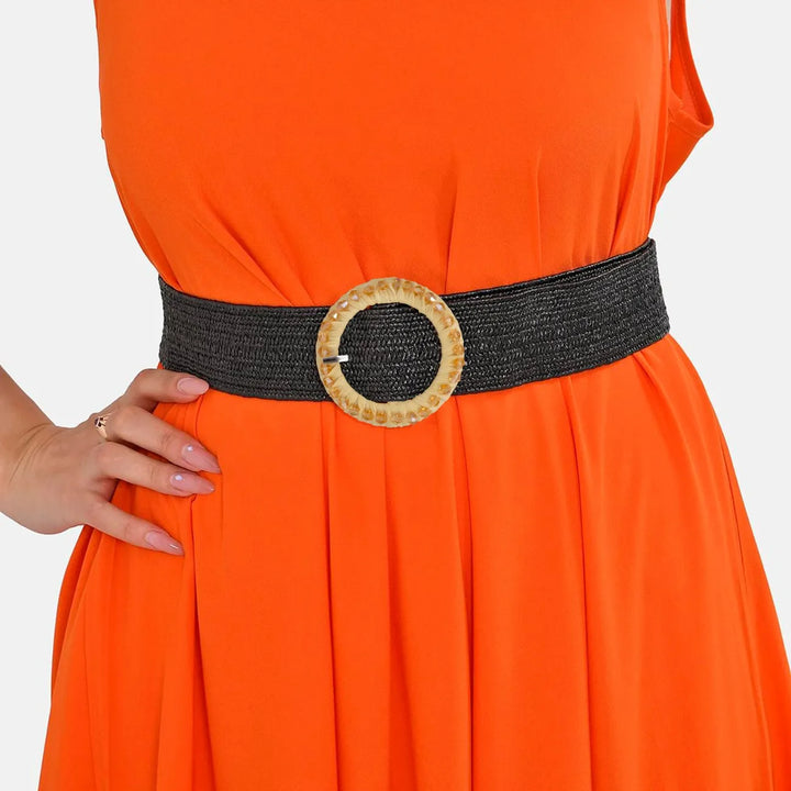 Yellow Raffia Ring Buckle with Crystal Beads | 2.4 inches (6.4cm)