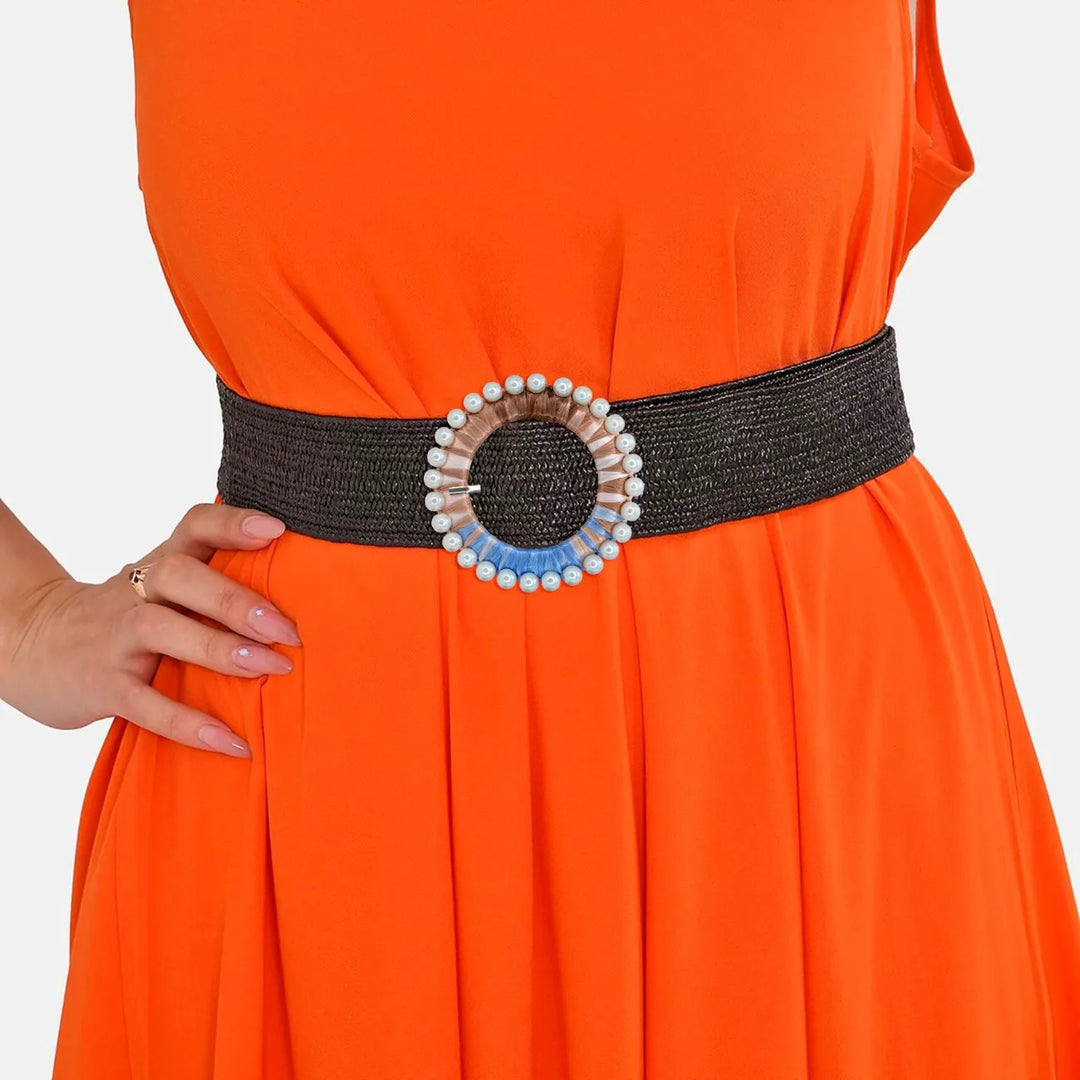 Multicolor Raffia Pearl Ring Buckle | 3.3 inches (8.5cm)