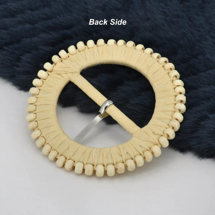 Natural Straw Round Buckle with Metal Pin | 2.5 inches & 3 inches