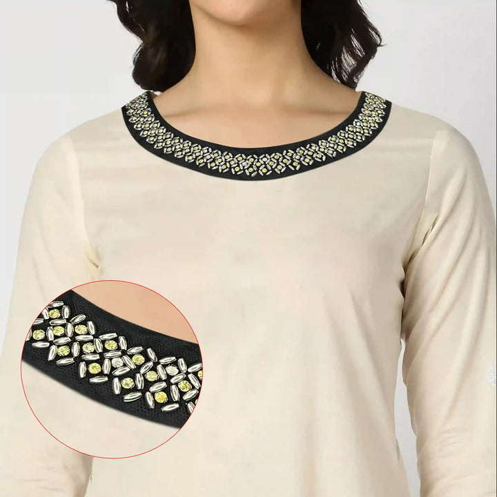 Round Beaded Black Color Neckline