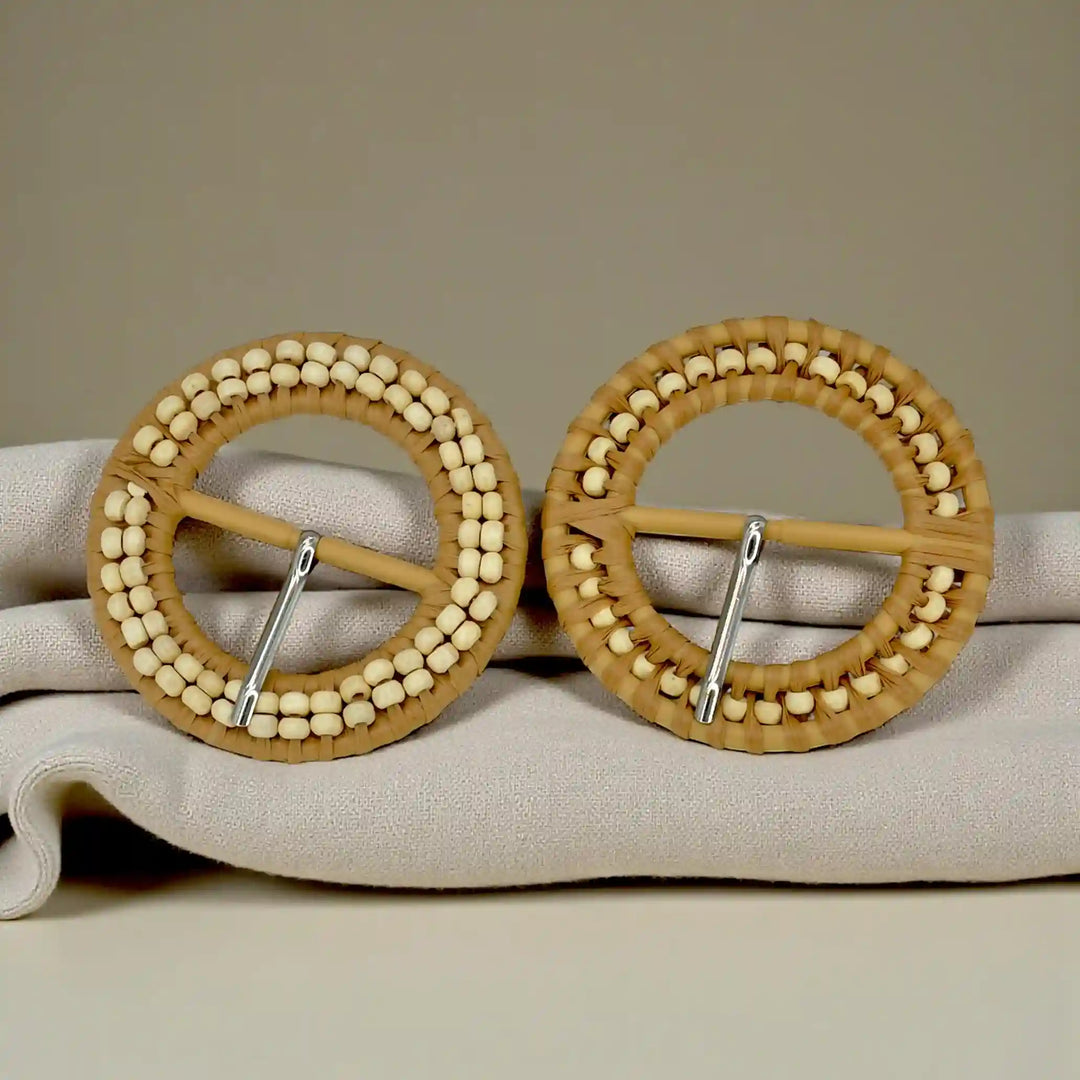 Cognac Beaded Raffia Buckle