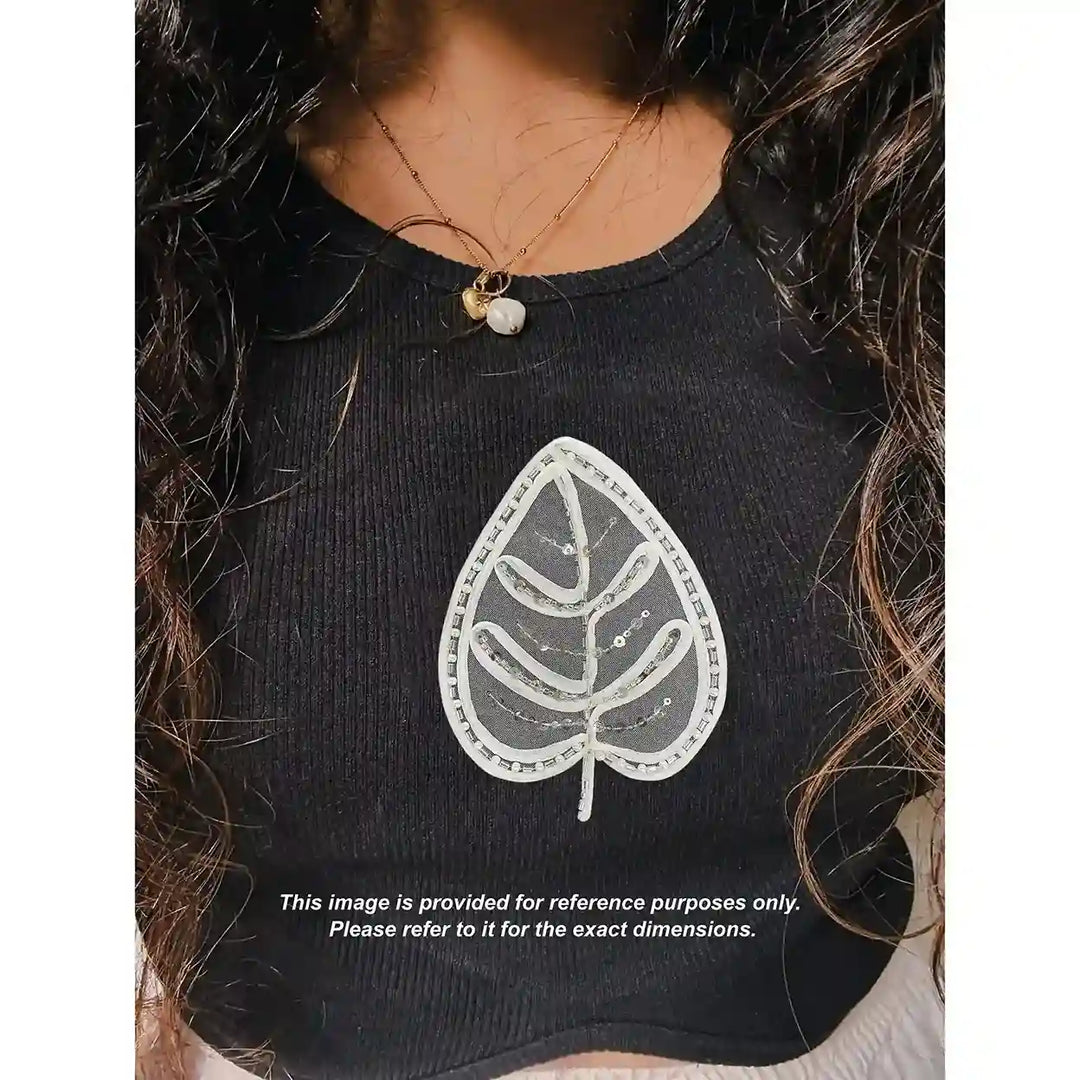 Couture Monstera Leaf Beaded Appliqué Patch