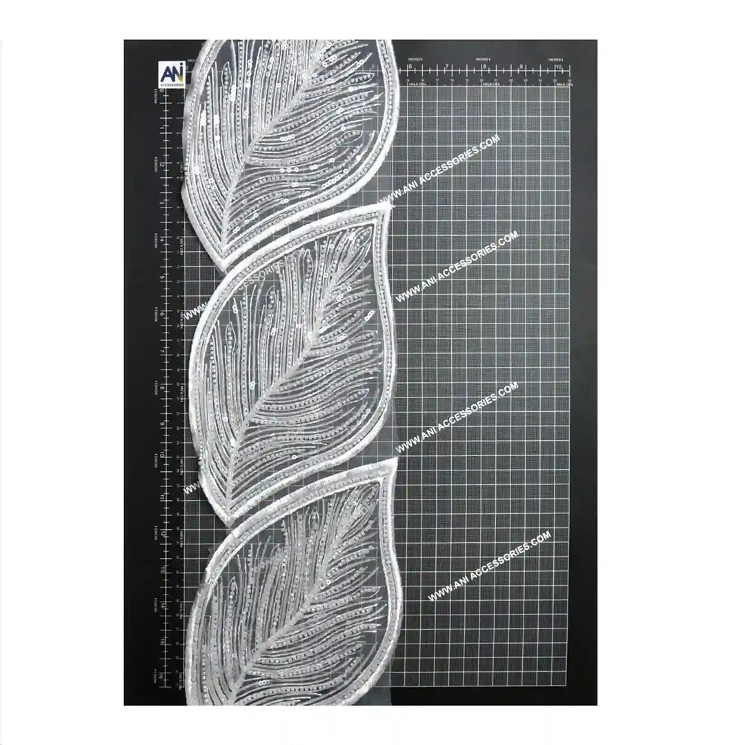 Beaded cut work Large Leaf Design Lace Trim on net | 1 meter