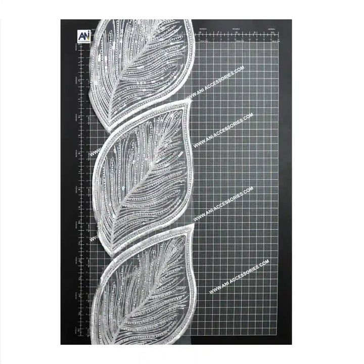 Beaded cut work Large Leaf Design Lace Trim on net | 1 meter
