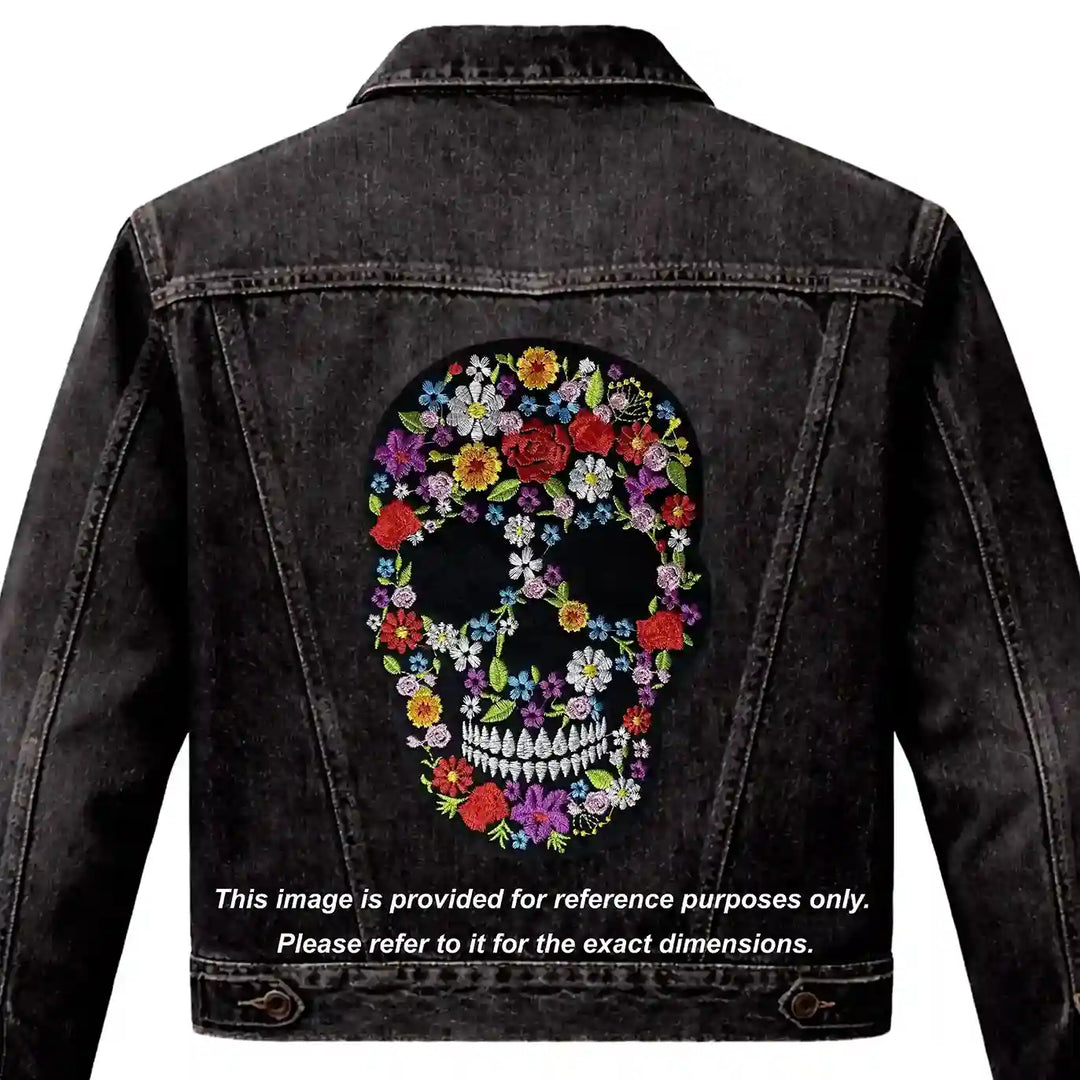 Floral Silhouette Sugar Skull Hot-Fix Patch