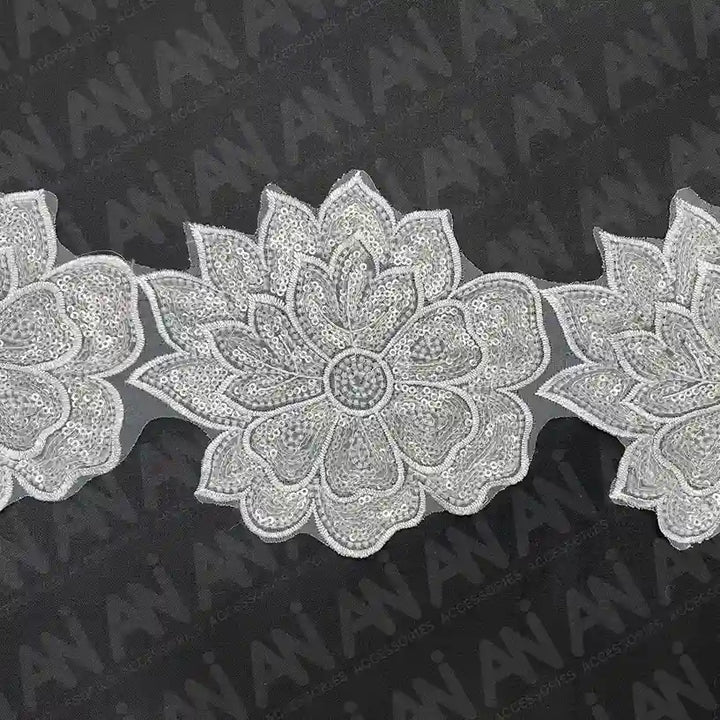 Beaded cut work Lotus Lace Trim on net | 1 meter