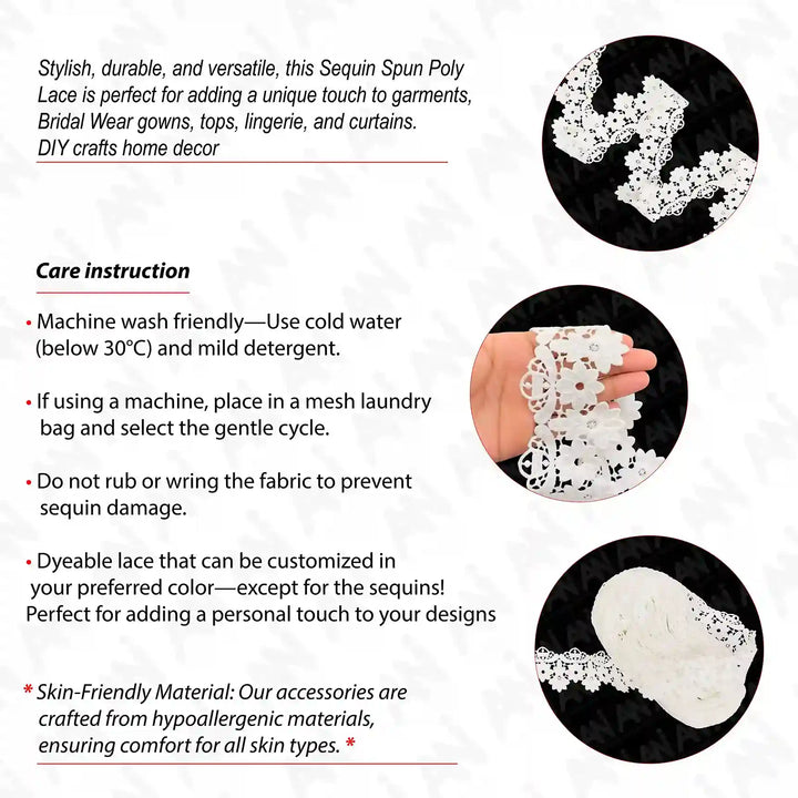 Broad Scalloped Floral Borders Sequins Lace | 2 Meter