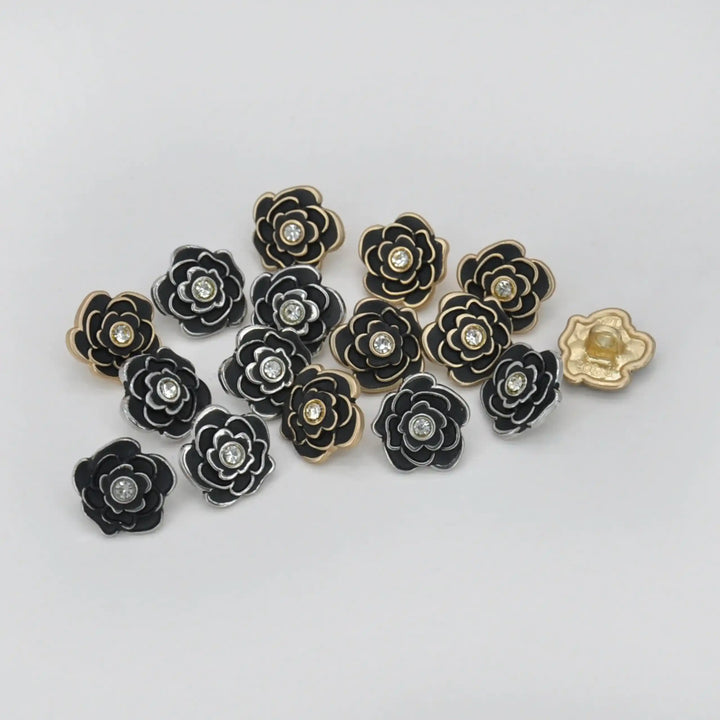 Premium Black Rose Metal Button | 12mm (20L)
