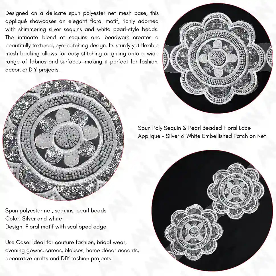 Beaded cut work Floral Chakra Lace Trim on net | 1 meter