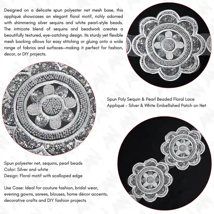 Beaded cut work Floral Chakra Lace Trim on net | 1 meter