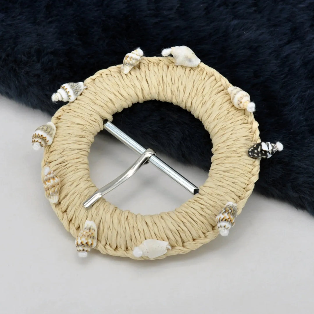Artisan Straw Circle Raffia Buckle | 3.3 inches (8.3cm)