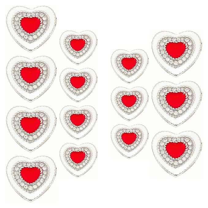 Red Heart Buttons with Silver Accents( Pack of 8 Buttons)