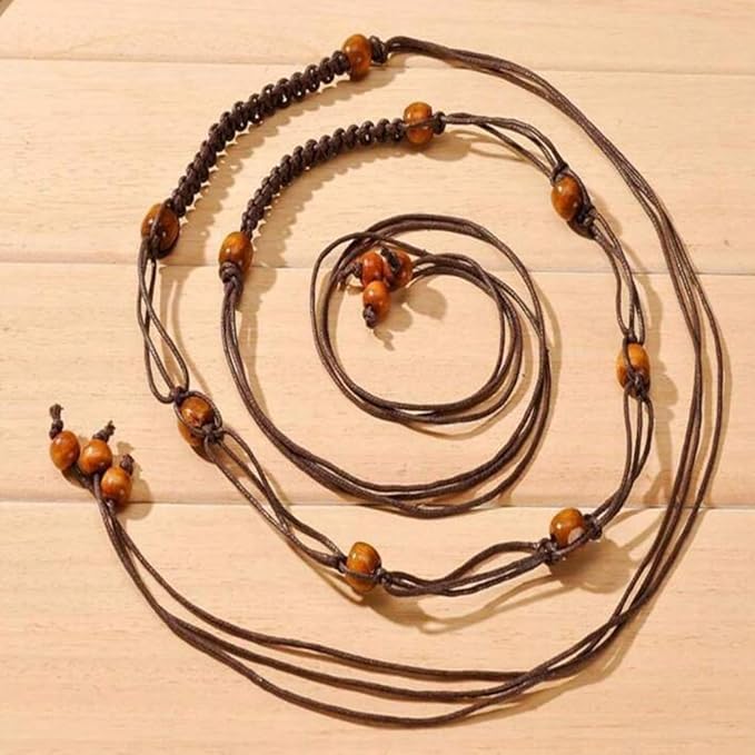 Macrame With Beads Girls Casual Braided Boho Style Rope Decoration Waist, Suitable For Travel Party DIY Art & Crafts (Light Brown Beads Belt)