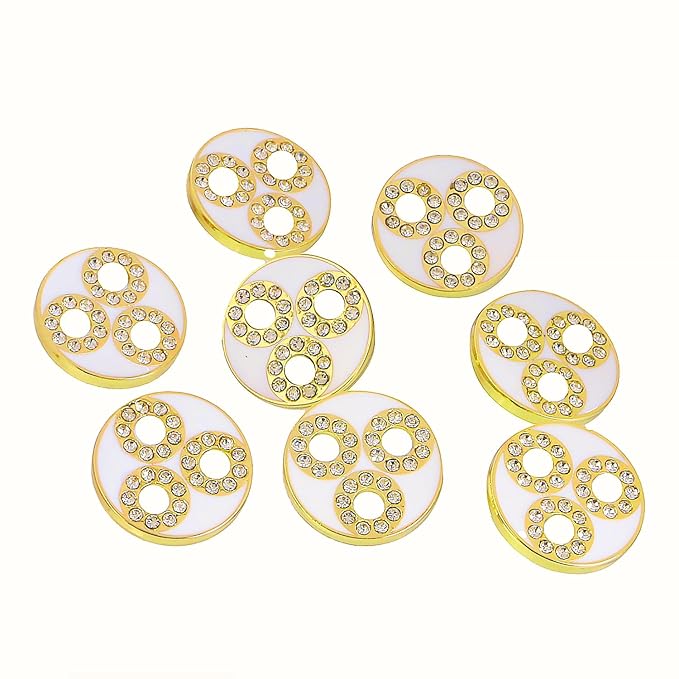 Circular Metal Buttons white Color with Diamond Accents(8 Small + 4 Big)