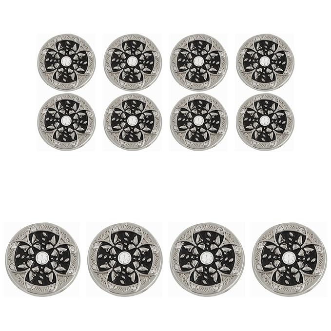 Black Flora White Centers Metal Buttons