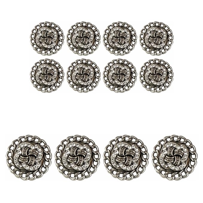 Circular Border Design with Diamond Accents Metal Buttons (8 Small + 6 Big)