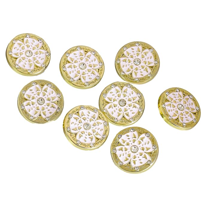 Golden Floral Metal Buttons with White Centers(8 Small + 4 Big)