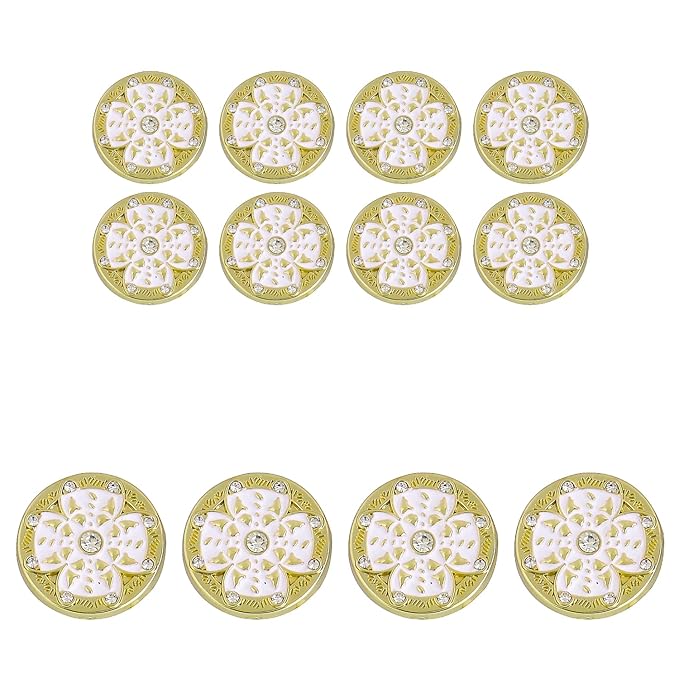 Golden Floral Metal Buttons with White Centers(8 Small + 4 Big)