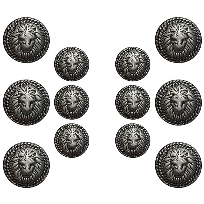 Ani Accessories 3D Lion Metal Shank Button for Jacket Blazer Suits DIY Art & Crafts (Pack of 12 (6 + 6), Antique Brass)