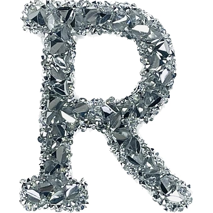 Letter R White Sparkling Rhinestone Patch