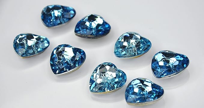 Crystal Blue Design Heart-Shaped Acrylic Buttons(Pack of 8 Buttons)