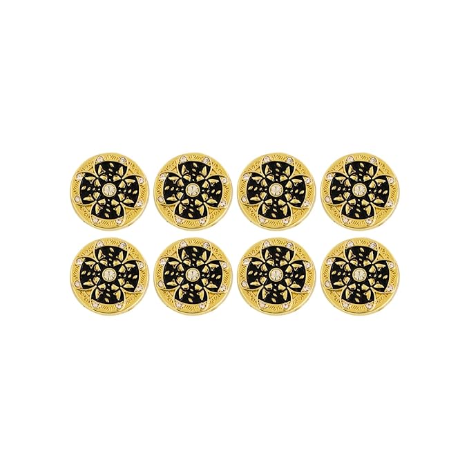 Black Floral Metal Buttons with White Centers(Pack of 8 Buttons)