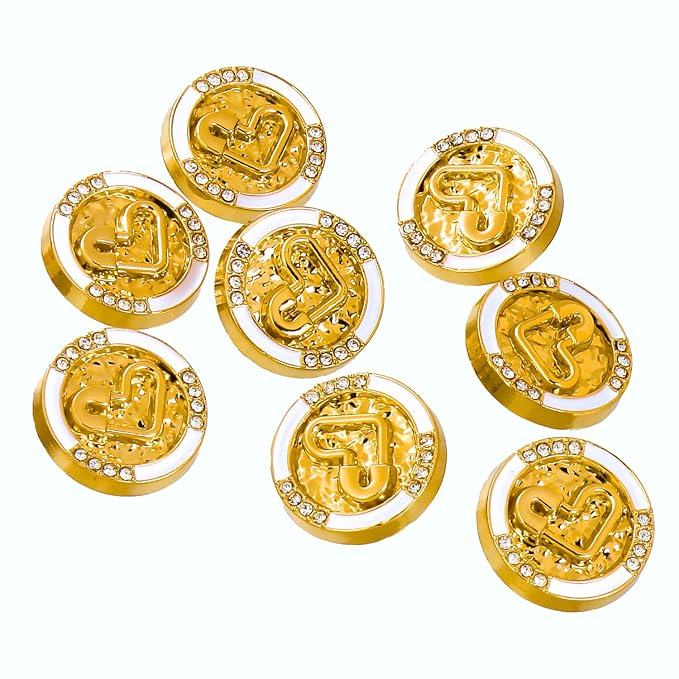 Diamond-Studded Heart Metal Buttons (Pack of 8 Buttons)