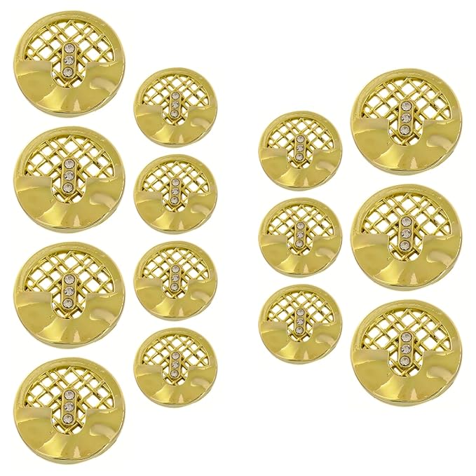 Circular Metal Buttons with Mesh Pattern (8 Big + 8 Small)