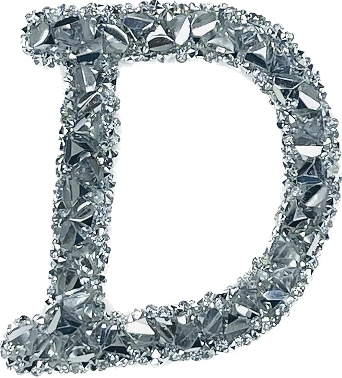 Letter D White Sparkling Rhinestone Patch