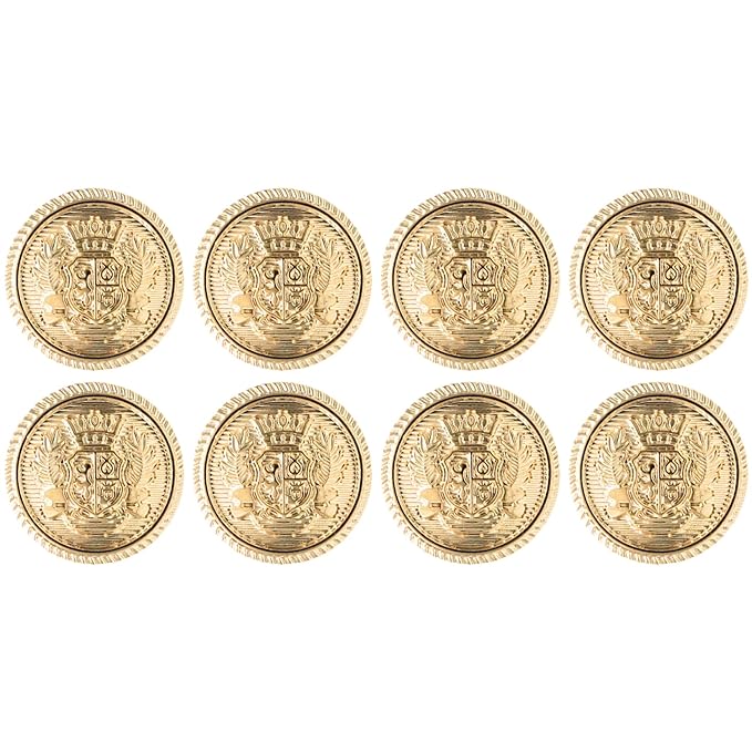 3D Shining Golden Metal Shank Button for Coat Blazer Suit, Sherwani, and Bandhgala Indian Dresses Sports Coat Uniform Jacket (Pack of 8 Small, Shining Gold)