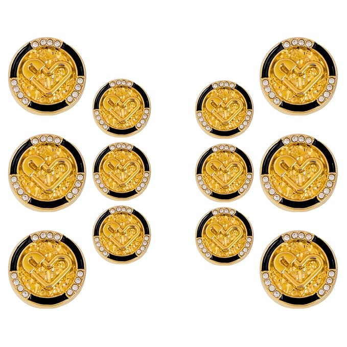 Diamond-Studded Heart Metal Buttons (6 Big + 6 Small)