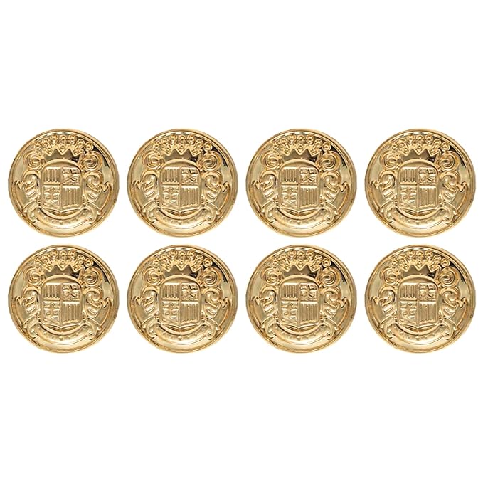 3D Shining Golden Metal Shank Button for Coat Blazer Suit, Sherwani, and Bandhgala Indian Dresses Sports Coat Uniform Jacket (Pack of 8 Small, Shining Gold)