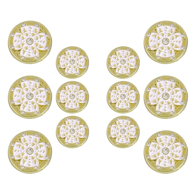 Golden Floral Metal Buttons with White Centers(8 Small + 4 Big)