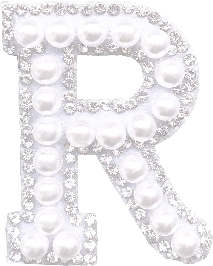 Letter R White Pearl Rhinestone Hot fix Or Sew Patch