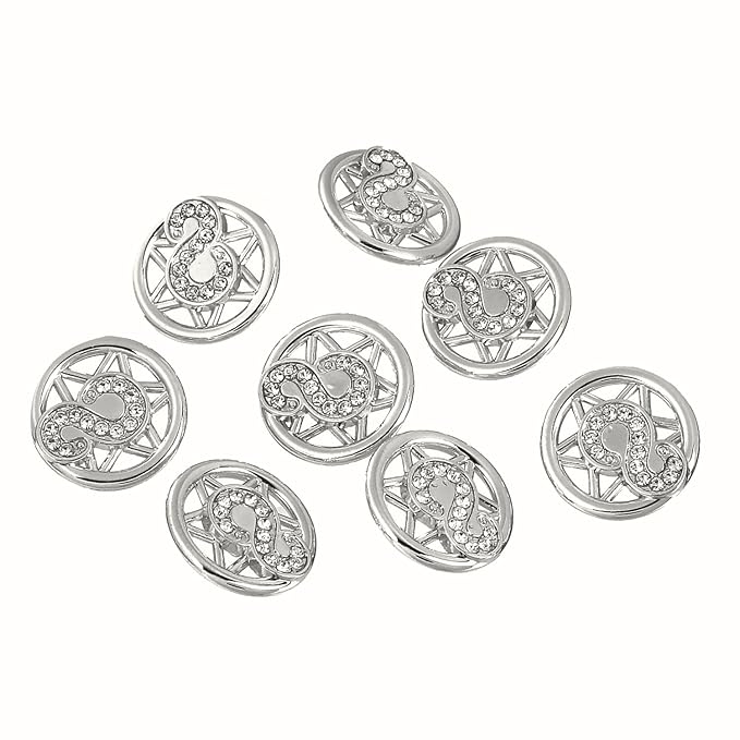 Ornate Star Crystal Silver Metal Buttons (8 Big + 8 Small)