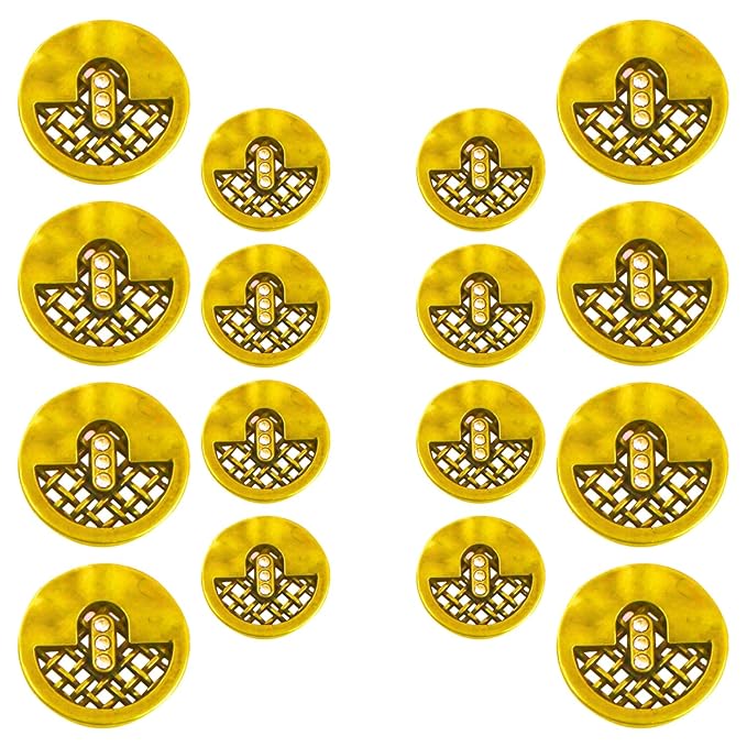 Circular Metal Buttons with Mesh Pattern (8 Big + 8 Small)