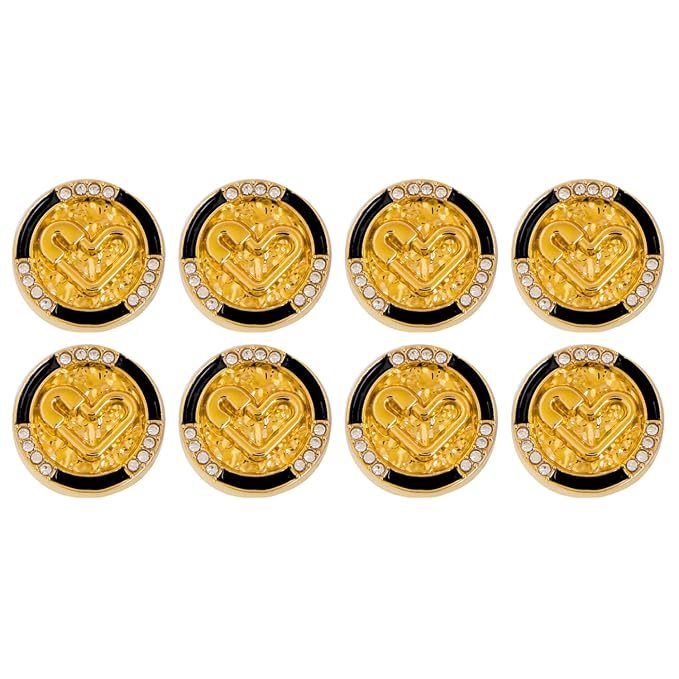 Diamond-Studded Heart Metal Buttons (Pack of 8 Buttons)